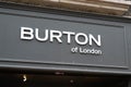 Burton of london sign text facade logo brand on store front of british fashion clothing