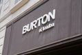 Burton of london sign text and logo front of entrance fashion urban clothing shop