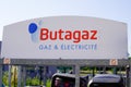 Butagaz log sign and text of the brand on a cage for the presentation and sale of