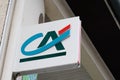 Ca brand text facade of credit agricole logo sign of french multinational office bank
