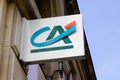 Ca sign and logo front of Credit Agricole french bank agency on wall facade office Royalty Free Stock Photo