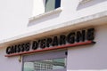 Caisse d`epargne sign text and brand logo on wall facade entrance Bank agency buildin