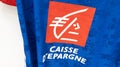 Caisse d`epargne sign text and logo brand Bank agency on sport soccer footbal shirt