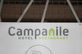 Campanile hotel logo brand and text sign on wall entrance facade of French chain of