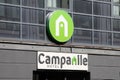 Campanile hotel logo brand and text sign wall facade French chain of Hotels and