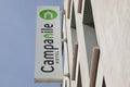 Campanile Hotel logo sign wall and text brand front signage entrance facade building