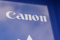 Canon logo sign of Japanese multinational corporation specialized in manufacture of