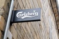Bordeaux , Aquitaine / France - 07 22 2020 : carlsberg beer text sign logo on bar brand restaurant pub