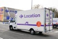 Bordeaux , Aquitaine / France - 02 15 2020 : carrefour location truck hire detail rent van supermarket multinational car rental