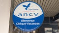 cheque vacances ancv logo brand and text sign sticker on entrance windows hotel