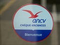 Cheque vacances label signage ancv logo brand and text sign sticker on windows facade