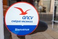 Cheque vacances sign ancv logo brand and text sticker on entrance door windows hotel
