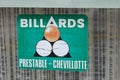 Chevillotte billiards prestable logo text and brand sign Billiard balls on green Royalty Free Stock Photo