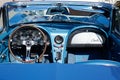 Chevrolet Corvette blue interior Oldtimer convertible classic car dashboard gauge and Royalty Free Stock Photo
