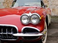 Chevrolet Corvette face headlight on vintage fifties race front american car Royalty Free Stock Photo