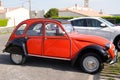 Citroen 2CV red black charleston retro vintage french historical old car ancient Royalty Free Stock Photo