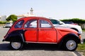 citroen 2CV red black retro vintage french historical old car ancient Royalty Free Stock Photo