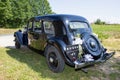 citroen traction avant vintage classic car back with wedding flowers decoration in Royalty Free Stock Photo