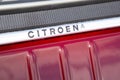 CitroÃÂ«n 2CV car logo sign and brand text on old vehicle young timer