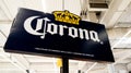 Corona Extra Beer logo brand and text sign on market panel advertising Royalty Free Stock Photo