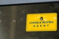 Corsica ferries agent text sign and logo brand on windows facade of office travel