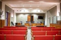 Court house interior in courtroom with red seat in Bordeaux city