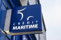 Credit maritime logo brand of bank agency with sign text facade office