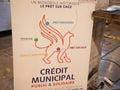 Credit Municipal logo text french and brand sign on wall facade bank pawnbroker