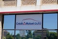 Credit mutuel auto facade french bank logo text and sign brand office front signage on Royalty Free Stock Photo