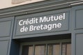 Credit mutuel de bretagne sign text bank office wall entrance agency facade logo brand Royalty Free Stock Photo