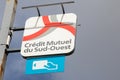 Credit mutuel du sud ouest sign logo and brand text on bank office facade building