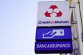 Credit mutuel french bank insurance text logo and brand sign atm office front signage Royalty Free Stock Photo