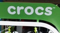 Crocs text sign and logo brand American company store manufactured foam clog shoes