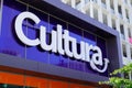 Cultura blue logo sign and brand text entrance art cultural book shop facade