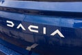 Dacia car logo brand and new text sign rear sandero Romania manufacturer vehicle Royalty Free Stock Photo