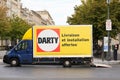 Darty Logo and sign on van truck delivery of electronic shop french brand store