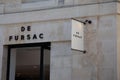 de fursac logo brand and text sign on wall facade shop entrance in city