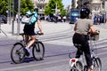 Bordeaux , Aquitaine / France - 06 01 2020 : Deliveroo biker delivery man on bike with backpack