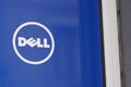 Dell logo sign round on blue background of computer manufacturer Royalty Free Stock Photo