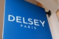 Delsey paris logo sign and brand text of French company manufactures luggage and