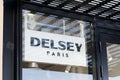 Delsey paris logo sign and brand text front of store of French company manufactures
