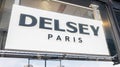 Delsey paris logo sign and text brand on entrance of French company manufactures