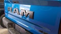 Dodge Ram Truck Sign brand us car logo text on blue rear car