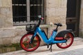Dott blue bike logo sign and brand text of service rent shared bicycle in city center