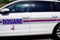 Douane text on skoda car means in french custom house police vehicle with sign logo
