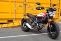 Ducati Scrambler 1100 new motorcycle front of Italian motorbike dealership