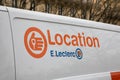 e.Leclerc location rent text logo and brand sign on van panel rental trucks vehicle