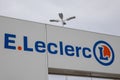 E.leclerc logo brand and text sign front of supermarket store on shop building outdoor