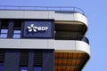 EDF logo sign and brand text on building office of French multinational electric Royalty Free Stock Photo