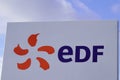 EDF logo and text sign on building office of French multinational electric utility Royalty Free Stock Photo